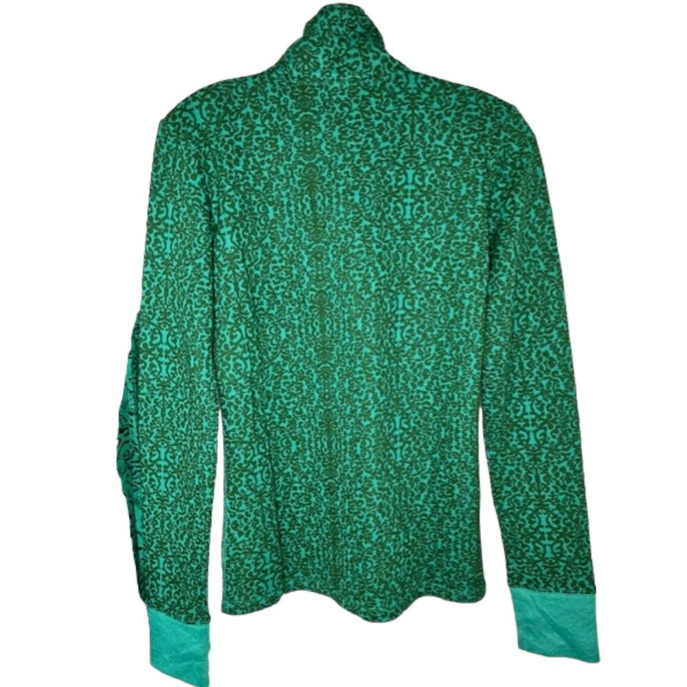 KAVU Lopez Jacquard Button Up High Neck Pullover Sweater - Green/Black - S - Picture 4 of 9